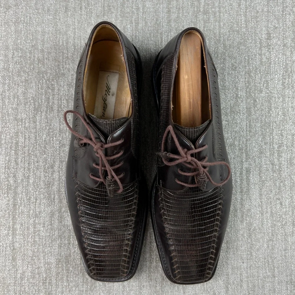 Mezlan Genuine Lizard‎ Brown Leather Oxford Dress Shoes Men's 9.5 M Square Toe